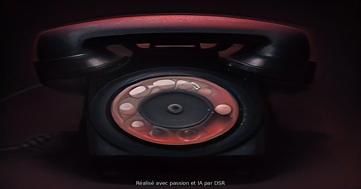 Téléphone posé sur un bureau avec une notification d'appel bloqué, fond sombre